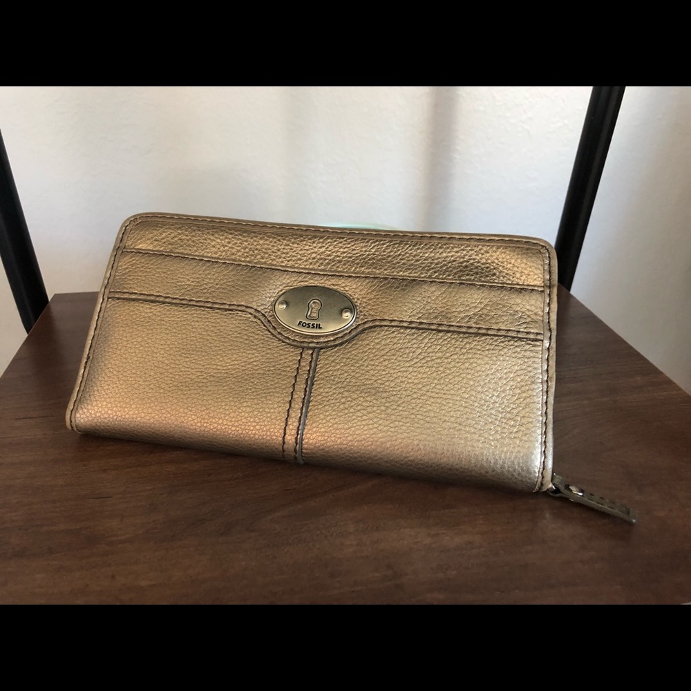 Real Leather FOSSIL Gold Metallic Wallet